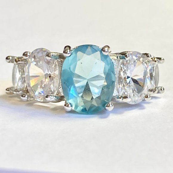 Silver Topaz Blue Cubic Zirconia Anniversary Ring Size 7 Plated Simulated - Picture 7 of 9